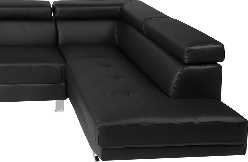 Beliani 5 vietų kampinė sofa NORREA, dirbtinė oda, juoda, kairinė