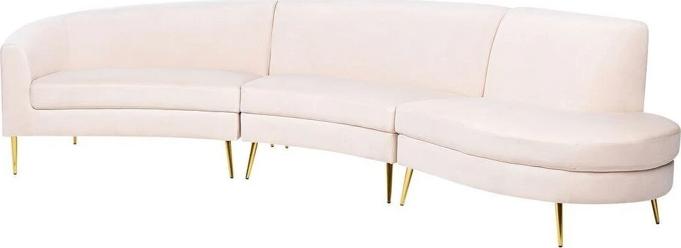 Beliani Pusapvalė sofa 4 asmenims MOSS veliūrinė šviesiai smėlio spalvos