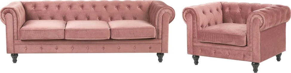Sofa Beliani Poilsio komplektas 4 asmenims CHESTERFIELD veliūrinis rožinis