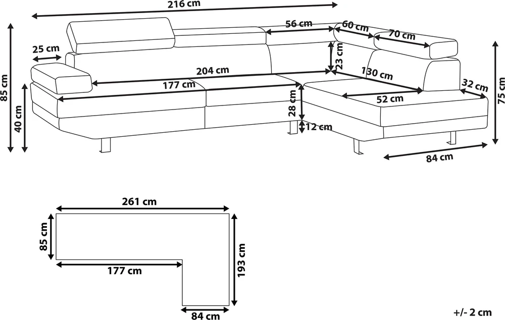 Beliani 5-vietė kampinė sofa NORREA, šviesiai smėlio spalvos, kairinė