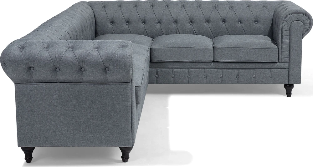 Beliani 6 vietų kampinė sofa CHESTERFIELD, pilka, kairinė