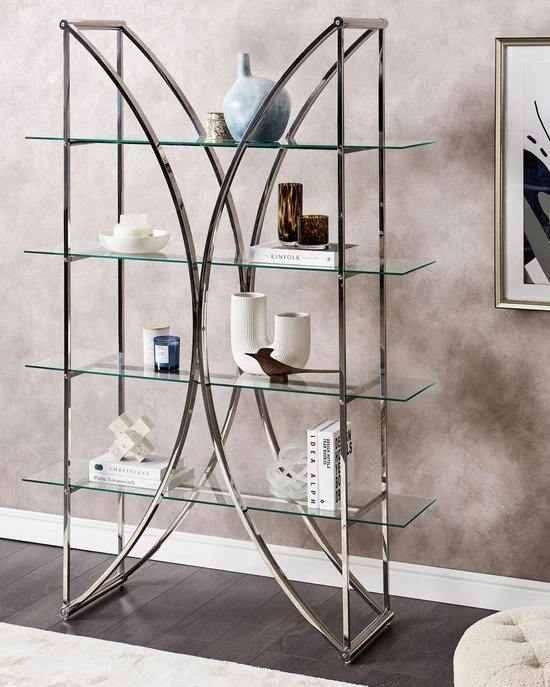 Beliani Knygų lentyna 4 lentynų HOLLOW Metal 175 cm Sidabrinė