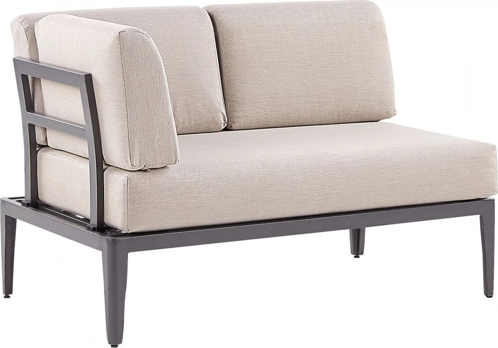 Lauko baldų komplektas Beliani Sodo kampinė sofa su staliuku 6 asmenims RIMA III kairinė smėlio spalvos metalinė modulinė