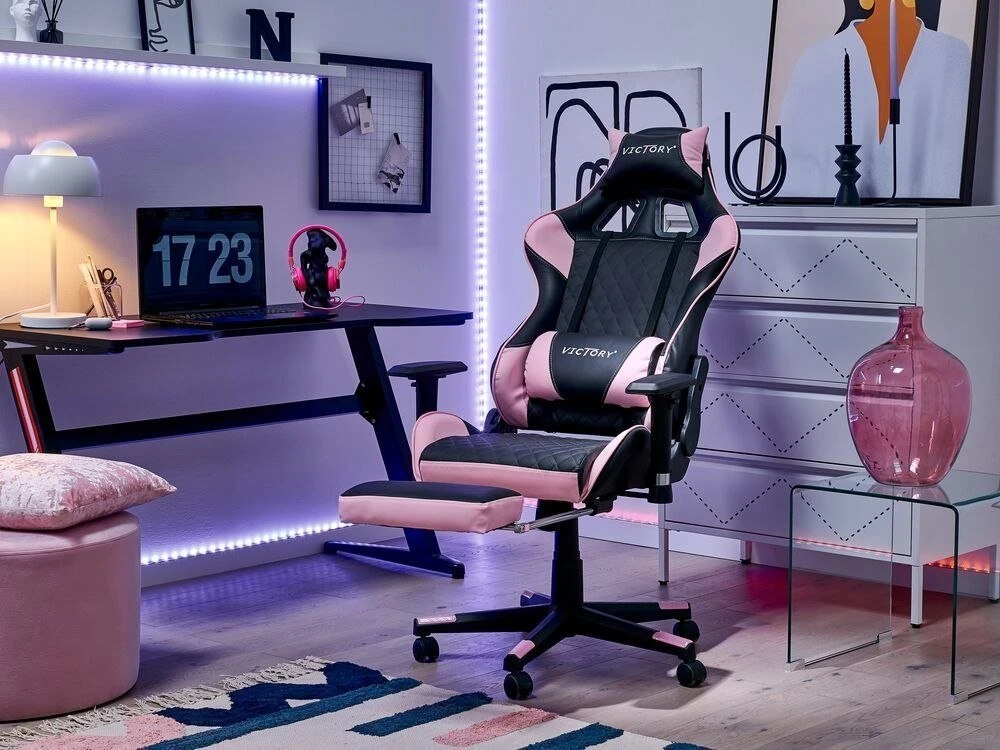 Beliani Žaidimų kėdė VICTORY eko oda, rausva