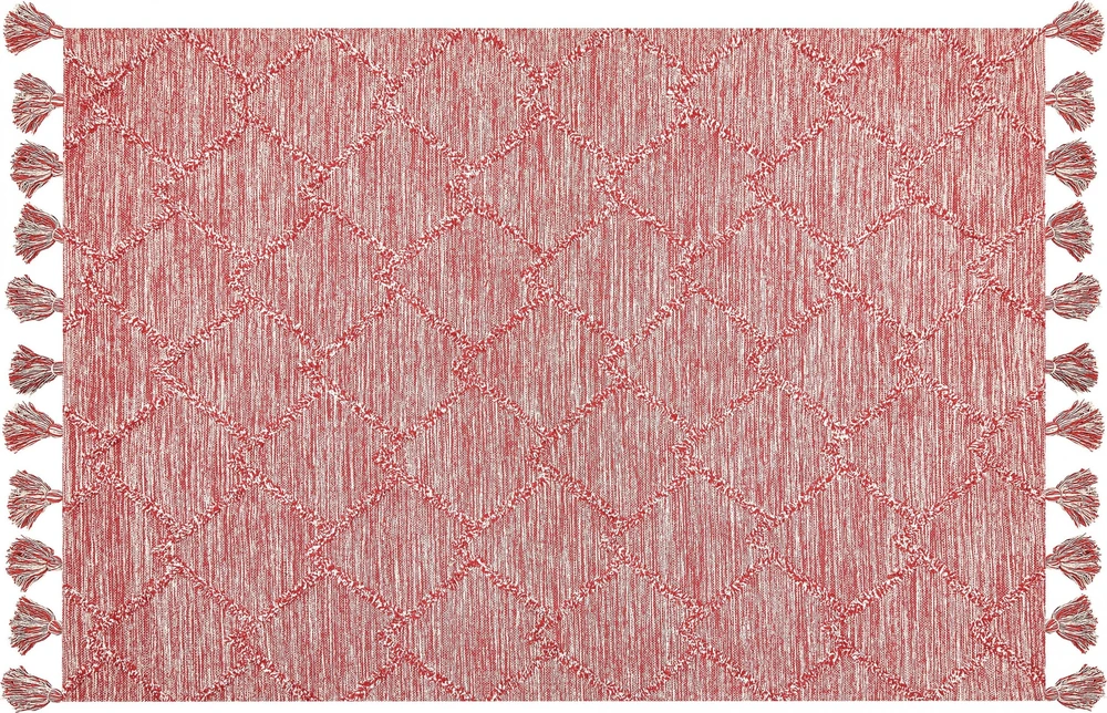 Beliani Kilimas NIGDE raudonas 140 x 200 cm medvilninis