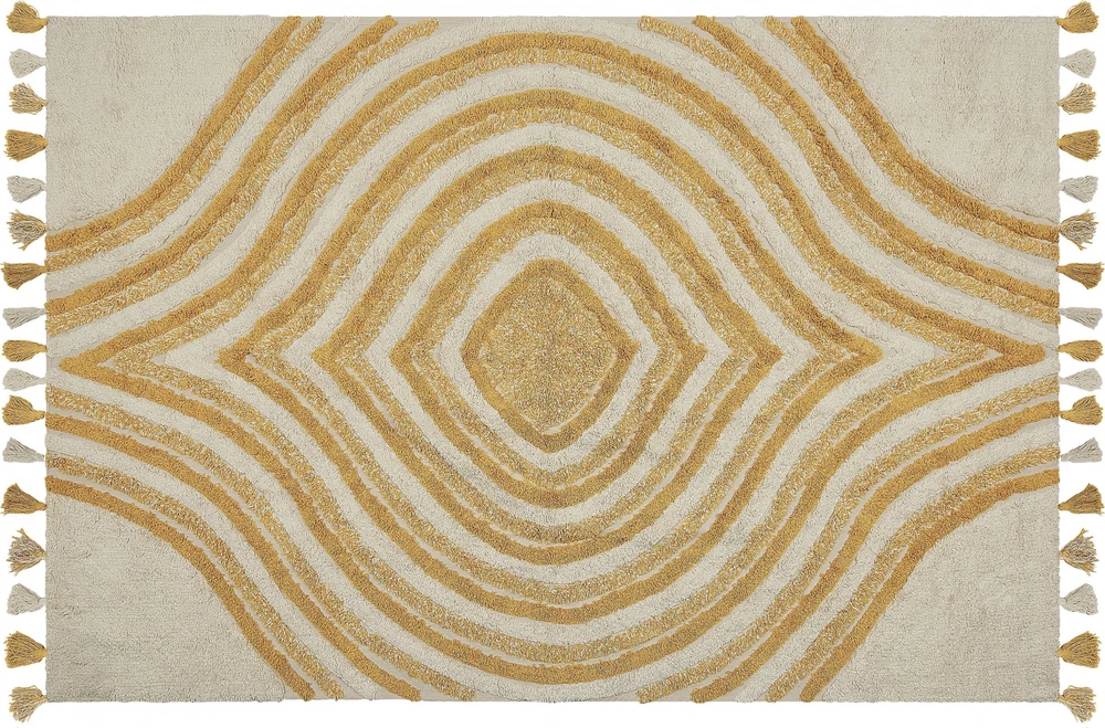 Beliani Kilimas BINGOL Geltonas 140 x 200 cm Medvilnė
