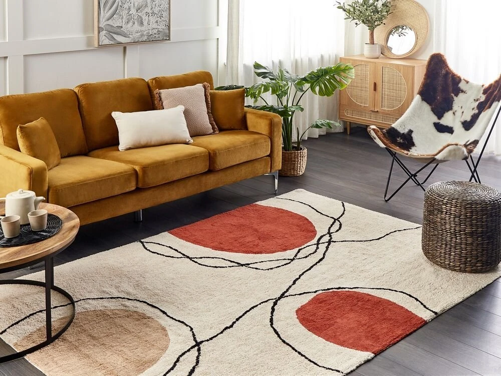 Beliani Kilimas BOLAT smėlio spalvos 140 x 200 cm medvilninis