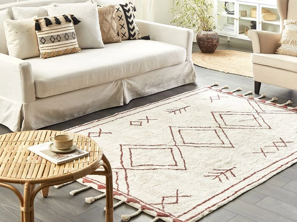 Beliani Kilimas KENITRA kreminės baltos spalvos 140 x 200 cm Medvilnė