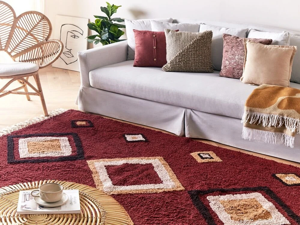 Beliani Kilimas SIIRT raudona 160 x 230 cm medvilninis