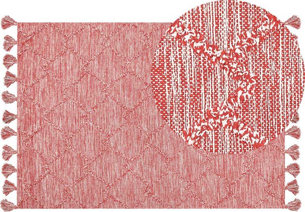 Beliani Kilimas NIGDE raudonas 160 x 230 cm medvilninis