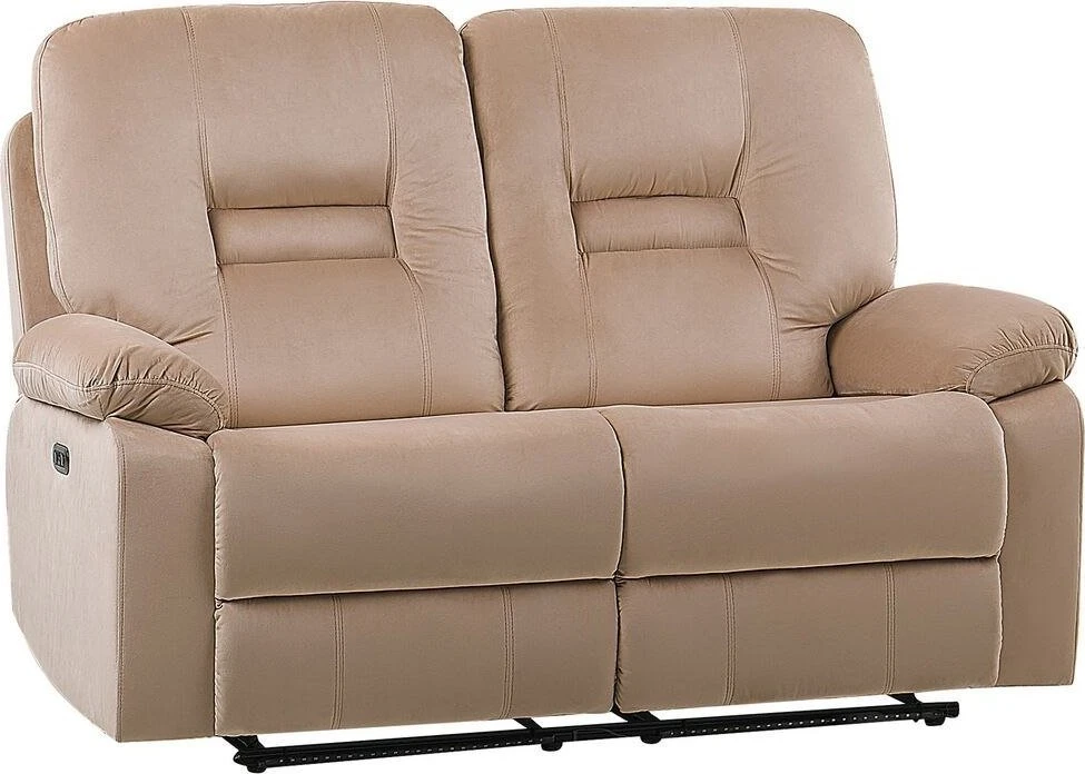 Beliani Dvivietė sofa su elektrine relaksacijos funkcija BERGEN veliūrinė šviesiai smėlio spalvos su USB prievadu