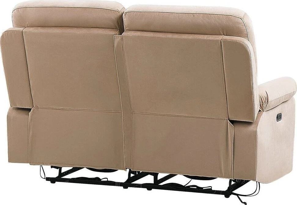 Beliani Dvivietė sofa su elektrine relaksacijos funkcija BERGEN veliūrinė šviesiai smėlio spalvos su USB prievadu