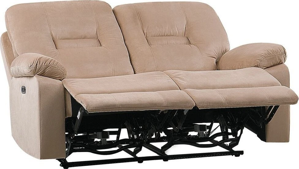 Beliani Dvivietė sofa su elektrine relaksacijos funkcija BERGEN veliūrinė šviesiai smėlio spalvos su USB prievadu