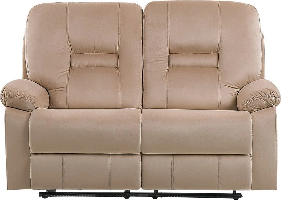 Beliani Dvivietė sofa su elektrine relaksacijos funkcija BERGEN veliūrinė šviesiai smėlio spalvos su USB prievadu