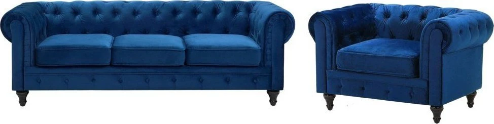 Sofa Beliani Poilsio baldų komplektas 4 asmenims CHESTERFIELD, veliūras, tamsiai mėlynas