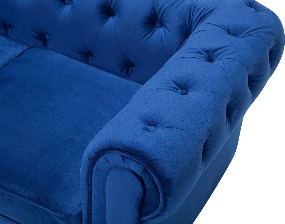 Sofa Beliani Poilsio baldų komplektas 4 asmenims CHESTERFIELD, veliūras, tamsiai mėlynas