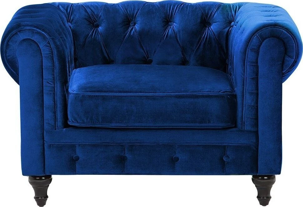 Sofa Beliani Poilsio baldų komplektas 4 asmenims CHESTERFIELD, veliūras, tamsiai mėlynas