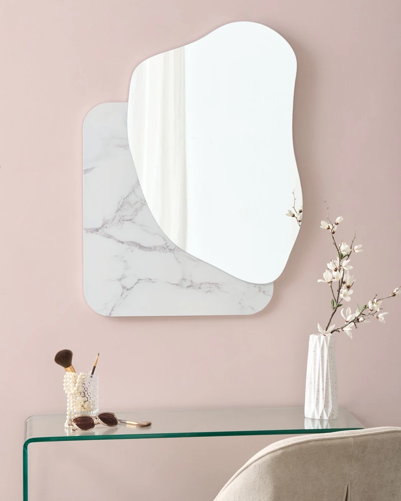 Beliani Sieninis veidrodis ARVERT 60 cm 80 cm, baltas marmuras