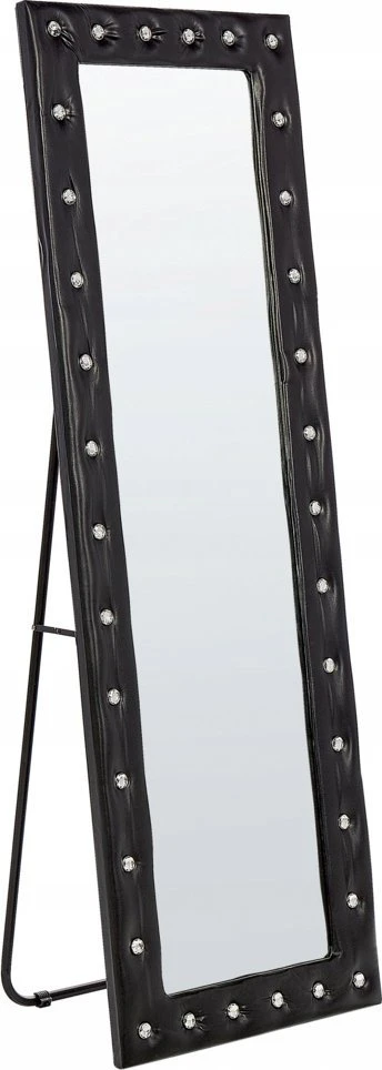 Beliani Pastatomas veidrodis ANSOUIS 150 cm, ekologiška oda, juodas