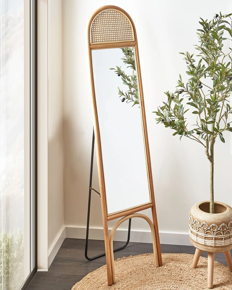 Beliani Pastatomas veidrodis BRUSSEY 170 cm Koriai Natūralus