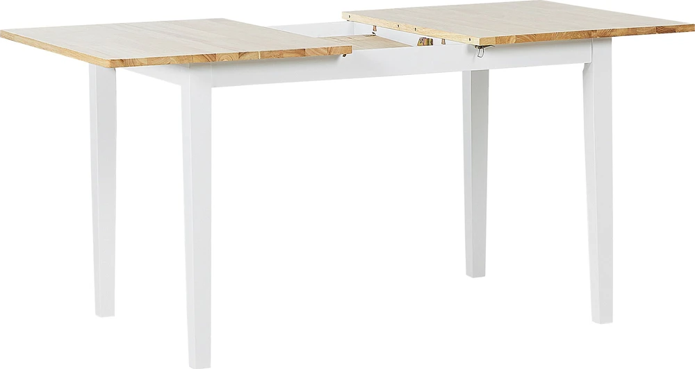 Beliani Išskleidžiamas valgomojo stalas HOUSTON šviesiai rudas/baltas 120/150 cm 90 cm pušies mediena