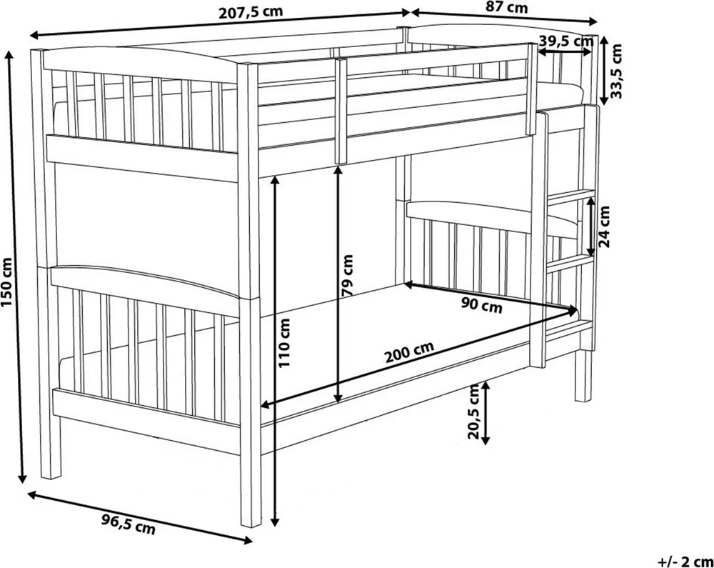 Beliani Dviaukštė lova Pušies mediena REVIN 90 x 200 cm Balta