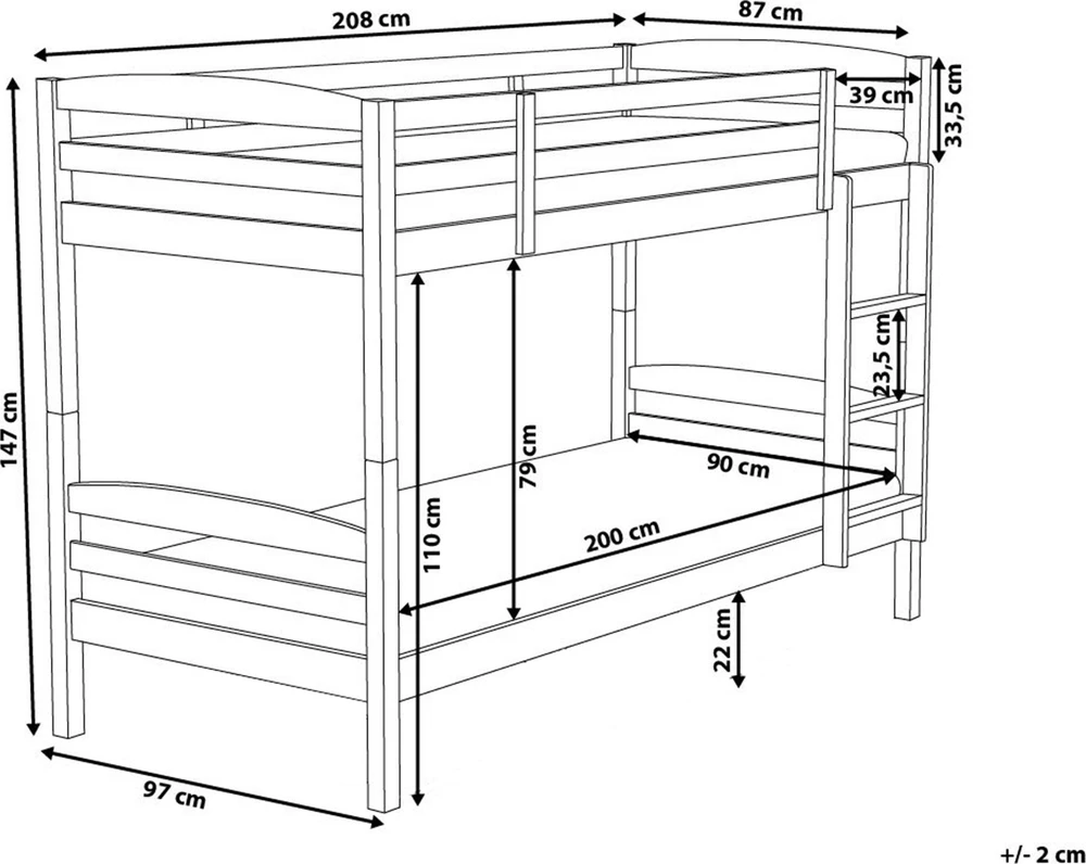 Beliani Dviaukštė lova iš pušies medienos REGAT 90 x 200 cm balta