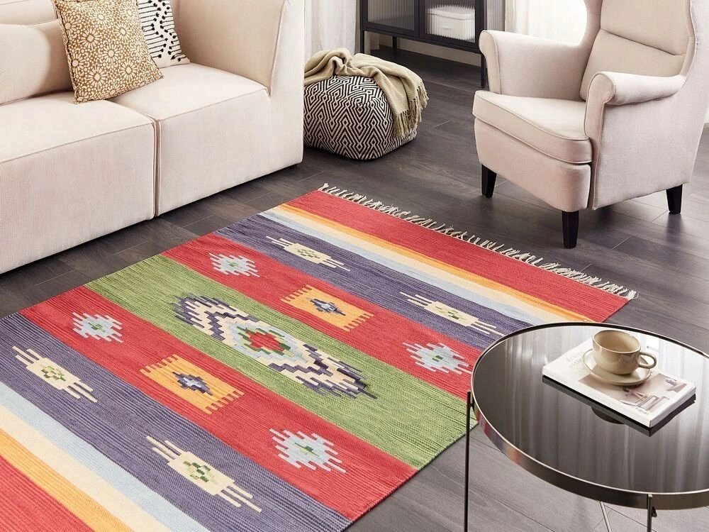 Beliani Kilimas KAMARIS spalvotas 140 x 200 cm medvilninis Kilim