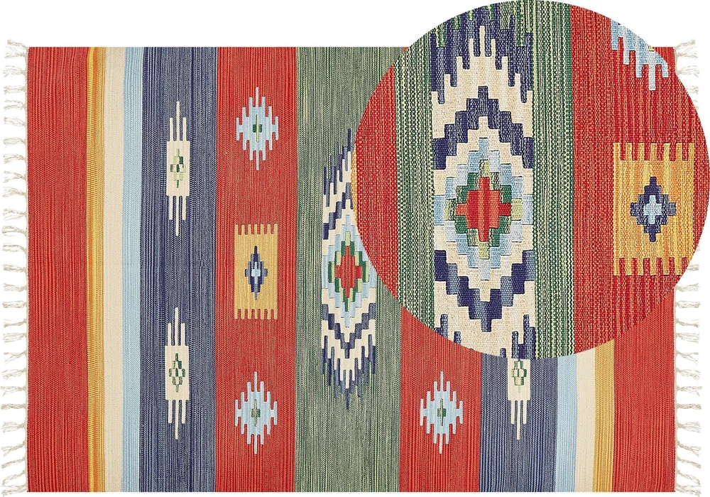 Beliani Kilimas KAMARIS spalvotas 140 x 200 cm medvilninis Kilim