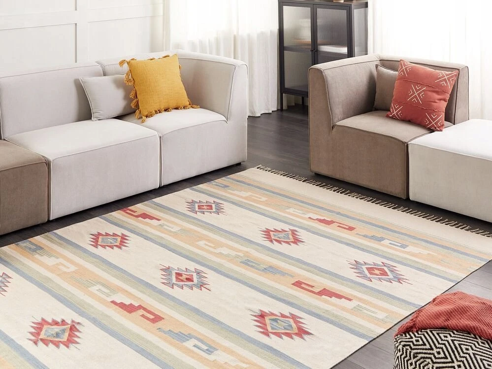 Beliani Kiliminis kilimas APARAN smėlio spalvos 200 x 300 cm medvilninis