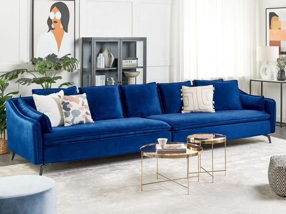 Beliani 4 vietų sofa AURE, aksominė, tamsiai mėlyna
