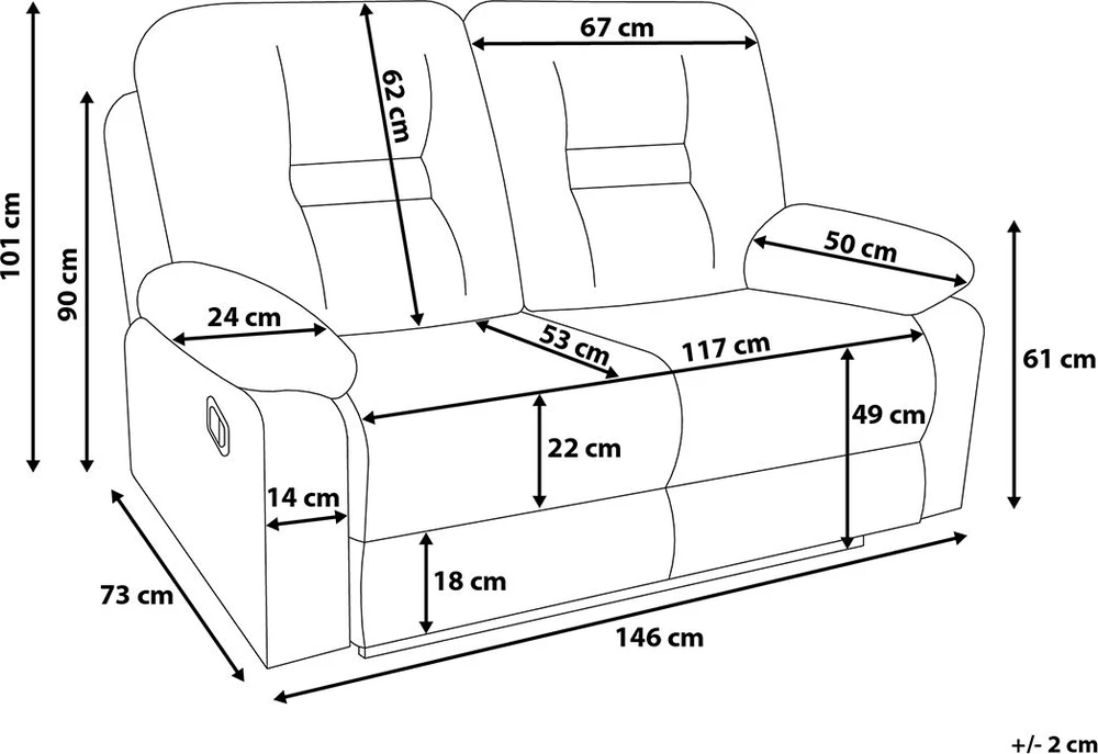 Beliani 2 vietų sofa su rankine relaksacijos funkcija BERGEN, dirbtinė oda, balta
