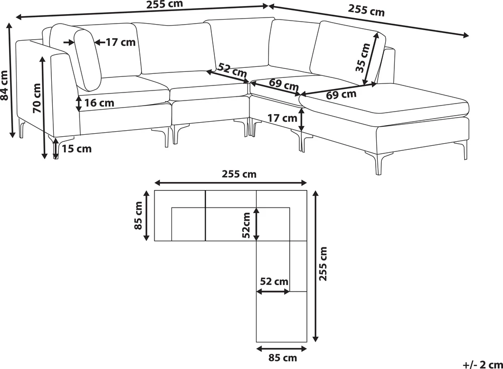 Beliani 4 vietų modulinė kampinė sofa EVJA kairinė, žalias veliūras su otomanu