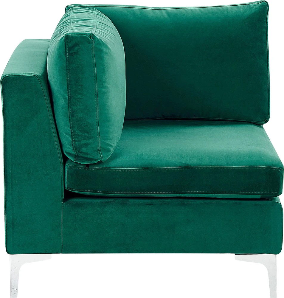 Beliani 4 vietų modulinė kampinė sofa EVJA kairinė, žalias veliūras su otomanu