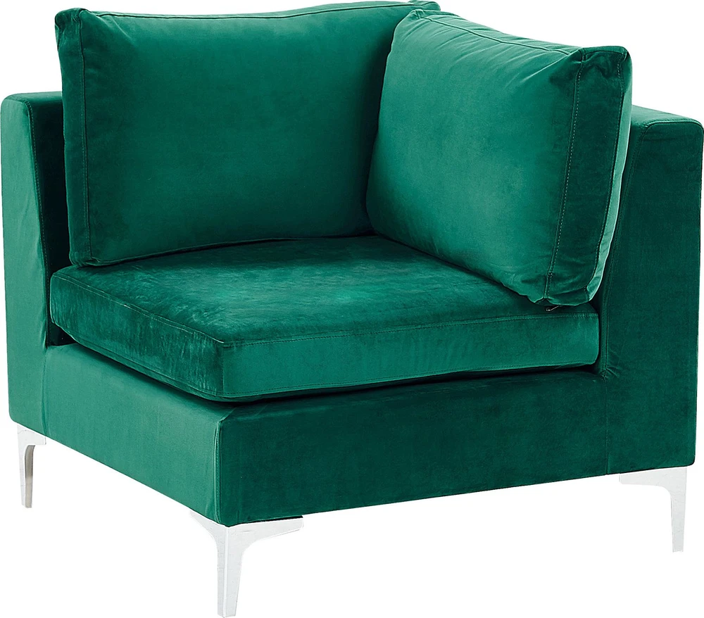 Beliani 4 vietų modulinė kampinė sofa EVJA kairinė, žalias veliūras su otomanu