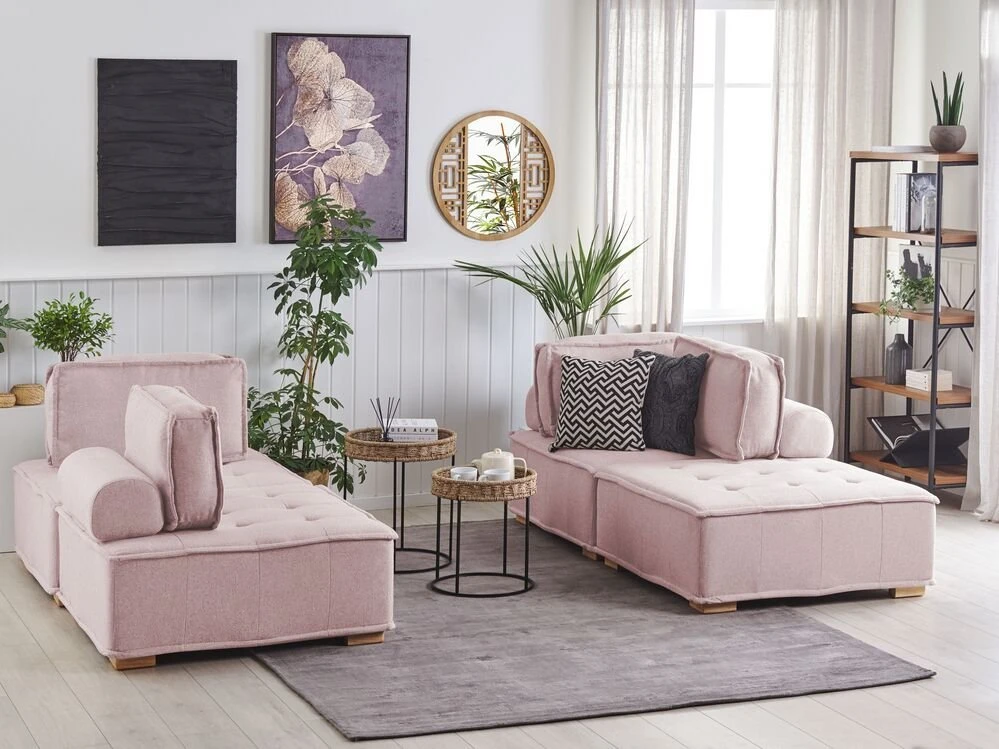 Sofa Beliani Modulinis 4 vietų poilsio komplektas TIBRO rožinės spalvos