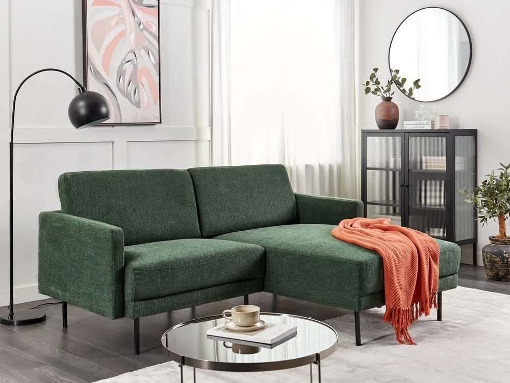 Beliani 2 vietų kampinė sofa BREDA tamsiai žalia kairinė