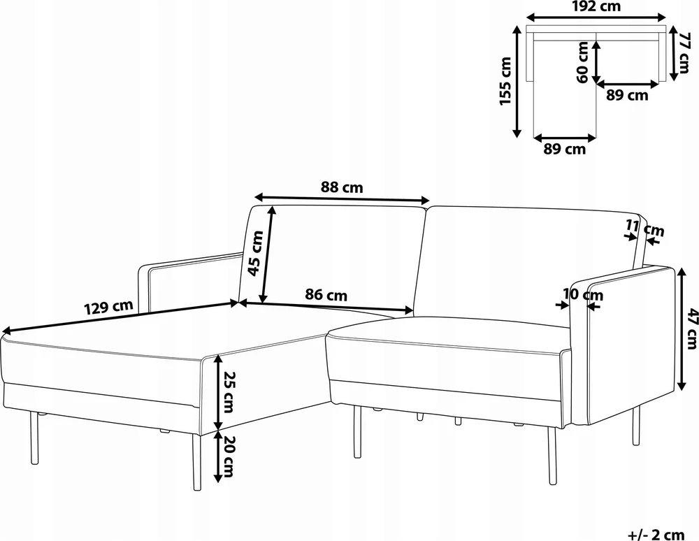 Beliani 2 vietų kampinė sofa BREDA, šviesiai smėlio spalvos, dešininė