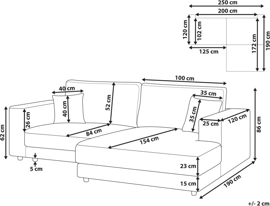 Beliani Trivietė kampinė sofa LOFOTEN kreminės spalvos kairinė