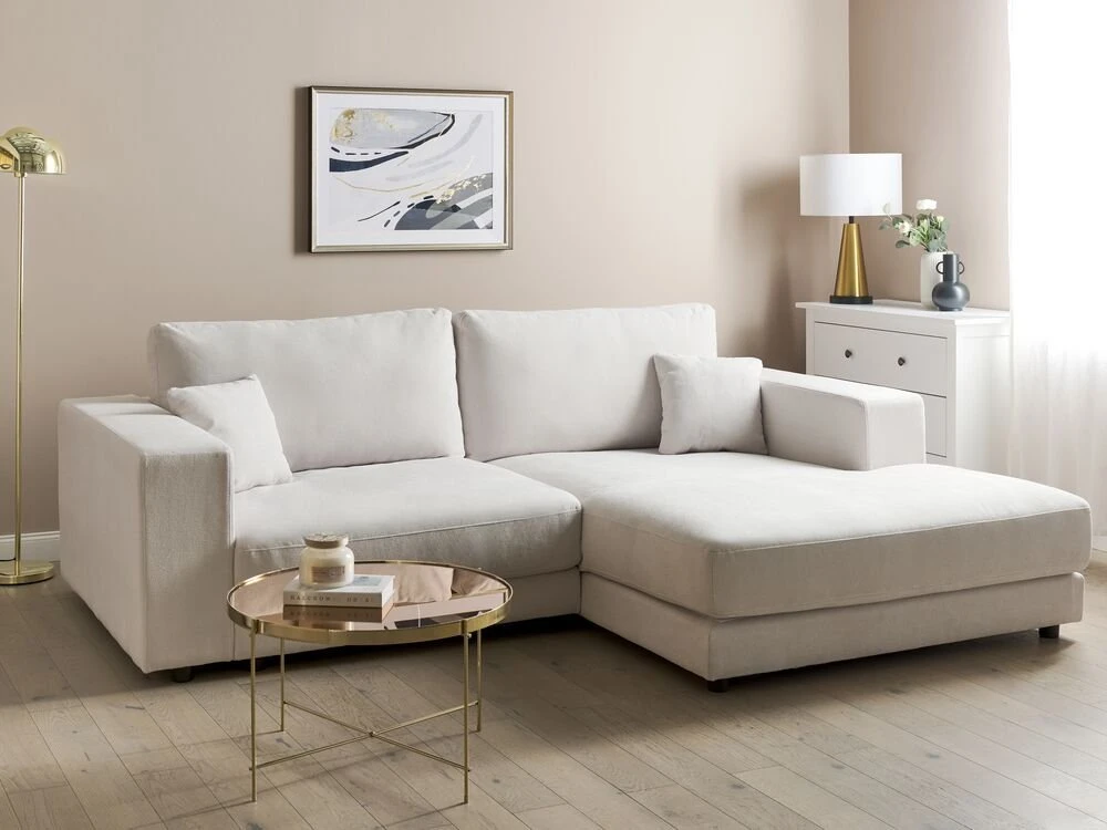 Beliani Trivietė kampinė sofa LOFOTEN kreminės spalvos kairinė