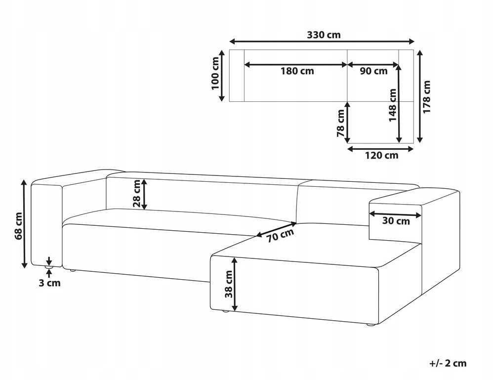 Beliani Kamninė sofa VERNON 3 asmenų, šviesiai smėlio spalvos, kairinė
