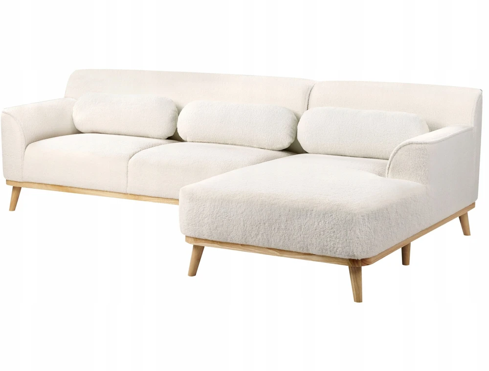 Beliani Trivietė kampinė sofa SIMOS Boucle balta kairinė