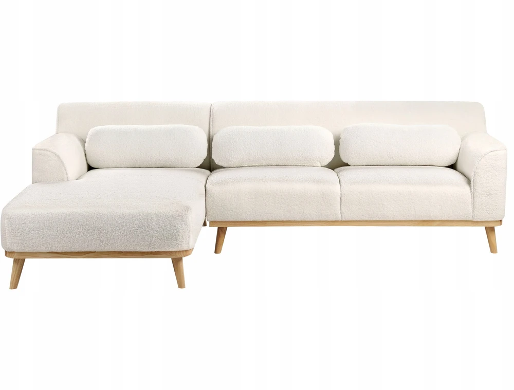 Beliani 3 asmenų kampinė sofa SIMOS, bouclé audinys, balta, dešininė