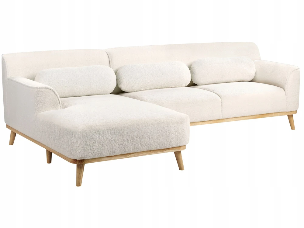 Beliani 3 asmenų kampinė sofa SIMOS, bouclé audinys, balta, dešininė