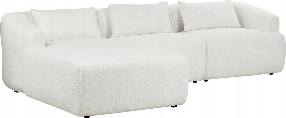 Beliani Trivietė kampinė sofa SVANSELE, bouclé audinys, kreminė balta, dešininė