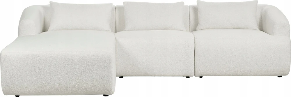 Beliani Trivietė kampinė sofa SVANSELE, bouclé audinys, kreminė balta, dešininė