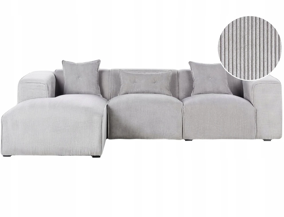 Beliani Trijų vietų kampinė sofa DOLVA, velvetas, šviesiai pilka, dešininė