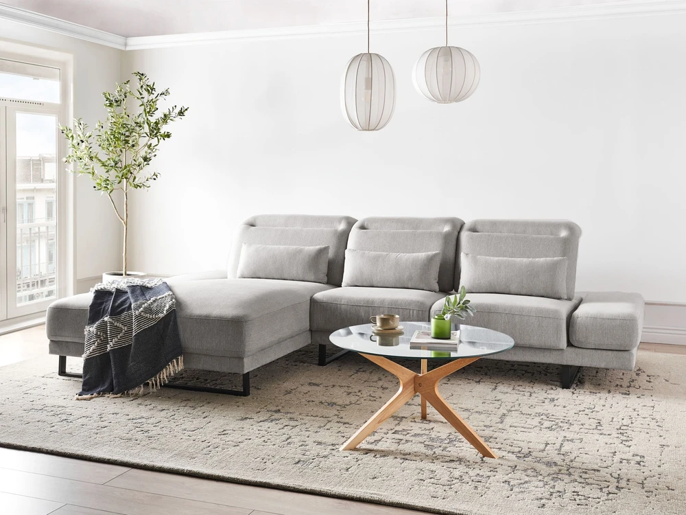 Beliani 4 vietų kampinė sofa IKAST šviesiai pilkos spalvos dešininė