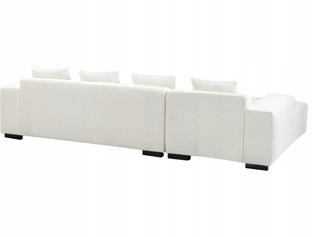 Beliani 4-vietė kampe sofa LUNGO Boucle, balta su otomanu, dešininė