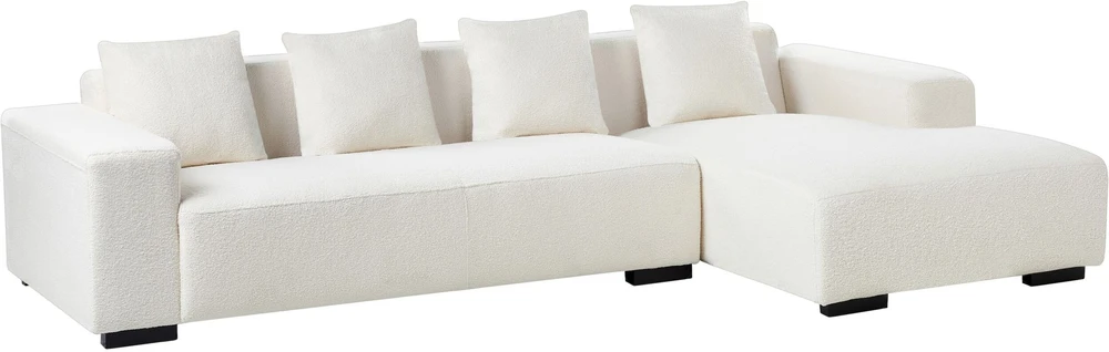 Beliani 4 vietų kampinė sofa LUNGO, „Boucle“ audinys, balta, su otomanu, kairinė